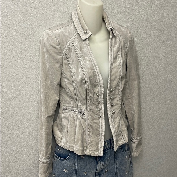 White House Black Market Silver Gray Velvet Military Style Jacket size 2 - Picture 3 of 5